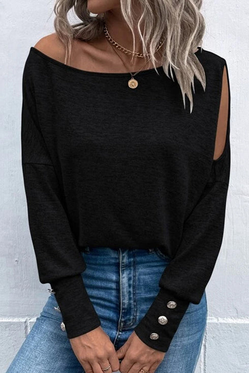 Asymmetrical Cut Out Buttoned Long Sleeve Top